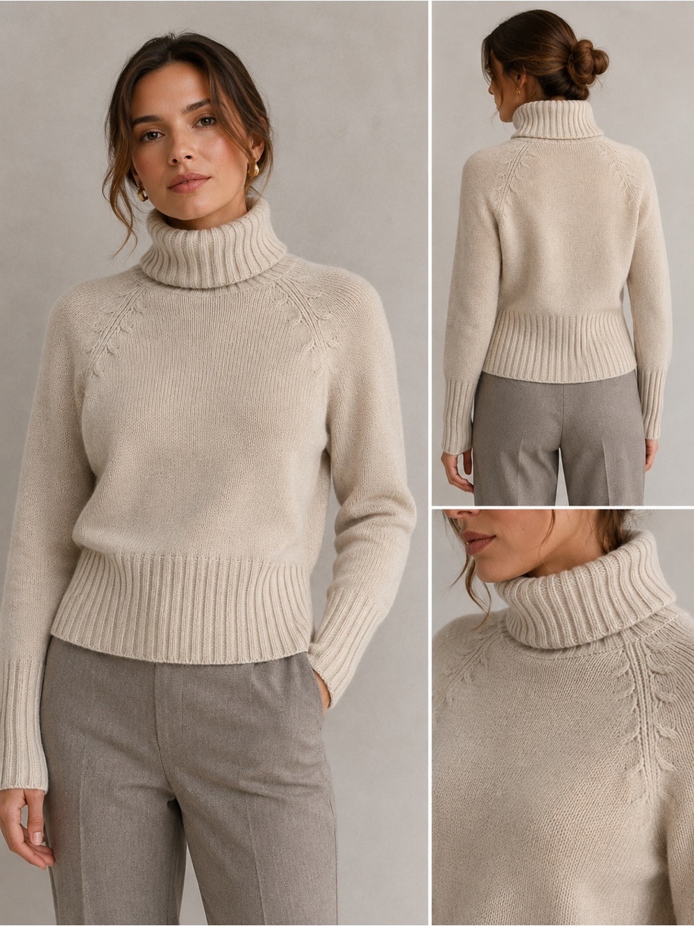 Ann Taylor Cashmere Turtleneck Sweater with Ribbed Hem in Oatmeal size PS